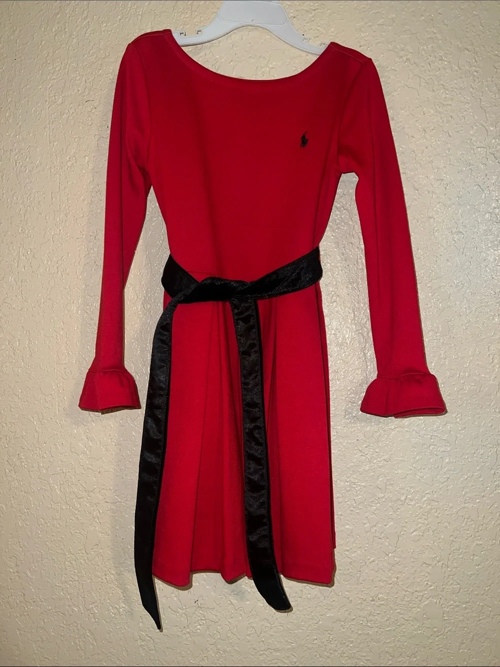 Ralph Lauren Bright Red Long Sleeve Pleated Kids Dress
